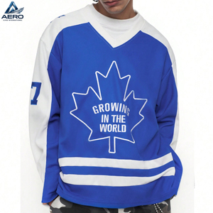 Servicio OEM ODM, Camisetas y Tops de Hockey sobre Hielo para Adultos, 100% Poliéster, Manga Larga, Corte Holgado, Rayas de Color en Contraste, Bordado con Letras - Product Image 1