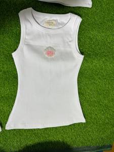 Débardeur court pour femme sans manches, broderie de perles coquillage, 100% coton côtelé, style décontracté d'été, fait main, vente en gros - Product Image 5