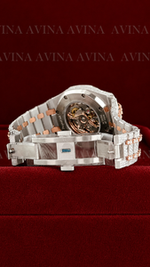 Reloj de Lujo de Dos Tonos con Moissanita, Automático, Estilo Hip Hop para Hombre |   Reloj con Diamantes Incrustados |   Reloj de pulsera mecánico en oro rosa y plata - Product Image 4