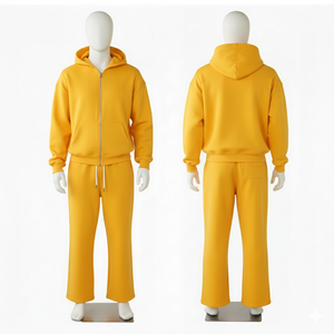 Ensemble de survêtement en molleton de coton pour homme, coupe ample, sweat à capuche et pantalon, couleur unie, respirant, chaud, tenue d'hiver - Product Image 6