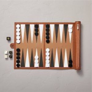 Juego de backgammon enrollable de cuero PU de lujo, portátil, para viaje, con logotipo personalizado, juego de backgammon de cuero para viaje con bolsillo. - Product Image 1