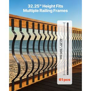 Set da 61 Pezzi di Balaustre Ondulate in Acciaio Zincato 32,28 x 1, Perni per Ringhiera in Metallo con Viti, Componenti Moderni per Scale e Terrazze - Product Image 4