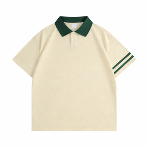 Camiseta Personalizada de Algodón Orgánico a Rayas, 220 GSM, Manga Corta, Tejido Transpirable, Cuello Solapa, Servicio OEM, Lista para Usar - Product Image 1