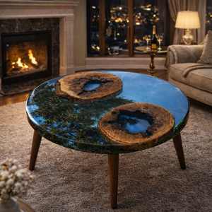 โต๊ะกาแฟเรซิ่นอีพ็อกซี่ธรรมชาติทำมือ โต๊ะไม้เนื้อแข็งลายแม่น้ำ ดีไซน์เรียบง่ายทันสมัย - Product Image 4