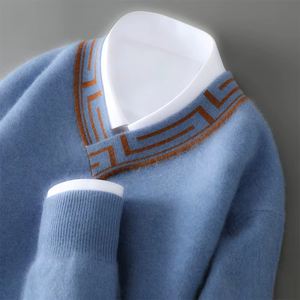 Pull en laine mérinos de luxe à rayures épaisses pour homme, tricot décontracté d'hiver, logo personnalisé, fournisseur d'usine OEM, commande en gros - Product Image 6