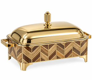 Casserole rectangulaire en bois de luxe avec couvercle en acier inoxydable doré - Product Image 2