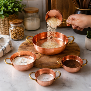 Handmade Pure Copper <b>Measuring</b> Cups Set Wooden Handle Kitchen <b>Measuring</b> Scoop Baking Coffee Tea Tools OEM ODM Manufacturer - Product Image 3