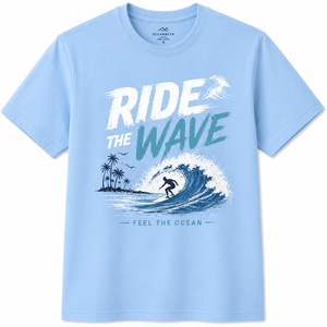 Camiseta de Manga Corta para Hombre, Color Verde Oliva, Cuello Redondo, Corte Regular, Diseño Estampado de Surf, Ropa Casual, 100% Algodón - Product Image 1