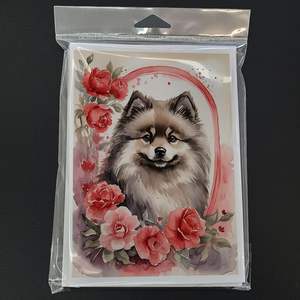 Whimsical A7 Tamaño 5x7 Keeshond Valentine Roses Tarjetas de notas en blanco Paquete de 8 con sobres Tarjetas de felicitación - Product Image 3