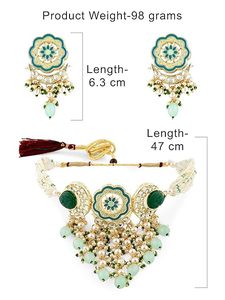 Ensemble collier et boucles d'oreilles en alliage de zinc plaqué or, motif floral, imitation perle, bijoux ethniques pour femmes, pour mariage et occasions spéciales - Product Image 5
