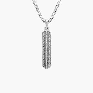 Pendentif vertical de luxe pour homme en or blanc avec diamant naturel rond taille brillant - Product Image 1