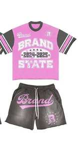 Ensemble de survêtement personnalisé d'été délavé à l'acide, 2 pièces, avec t-shirt court et short imprimés pour homme - Product Image 6