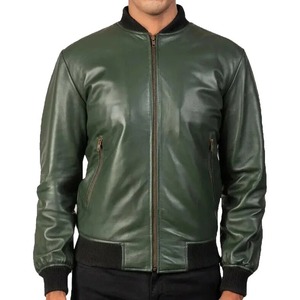 Chaqueta de Motociclista de Cuero Genuino en Verde - Product Image 1
