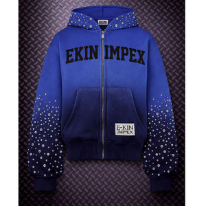 Veste zippée vierge personnalisée, délavée à l'acide, 450 g/m², style streetwear, 100 % coton, avec strass et broderie 3D, effet soleil délavé et vieilli, coupe oversize - Product Image 1