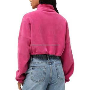 2025 Women's Cropped Gym Jacket Adjustable Bottom Hot Sales Winter Long Sleeve <b>Thick</b> Casual Fleece Sports <b>Jumper</b> Lace Decoration - Product Image 3