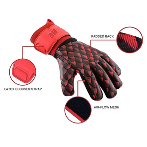 Premium Quality German <b>Latex</b> Custom Design Black and Red German <b>Latex</b> Stretchable Soccer Goalkeeper <b>Gloves</b> 3mm German <b>Latex</b> - Product Image 4