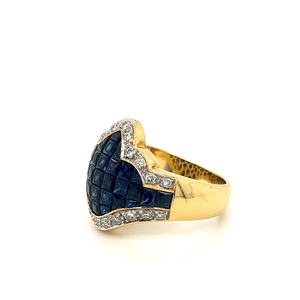 Bague de cocktail en saphir en forme de bouclier, plaqué or 9 carats, sertie pavé, bijoux vintage pour femme, pierre de naissance de septembre, bague de fiançailles - Product Image 3
