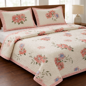 King Size Floral Quilted Bedcover <b>Set</b> |3pcs Soft Microfiber <b>Comforter</b> AC Quilt <b>Set</b> Luxury Breathable Bedding with Pillow Covers - Product Image 1
