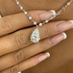 18K White Gold Freshwater Pearl Pear Shape Choker Necklace | Luxury Wedding Rhodium Plated Elegant Dainty <b>Link</b> Chain - Product Image 2