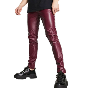 Pantalon Moto Décontracté Léger en Cuir PU Bordeaux Écologique pour Homme Solomon Global Apparel, Taille Élastique, Coupe Slim, Poches Latérales - Product Image 1