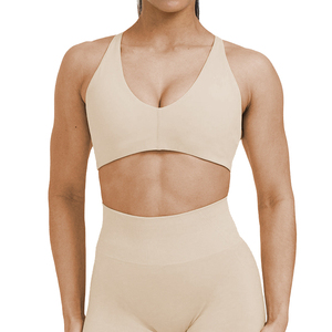Soutien-gorge de sport push-up à maintien élevé pour filles, bretelles croisées, décolleté en U, dos nu à lacets, débardeur de fitness sans couture pour l'entraînement - Product Image 1