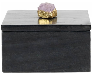 Caja de mármol de diseño artesanal personalizado con mármol negro y pomo de cristal para pulseras, colgantes y joyas. - Product Image 1