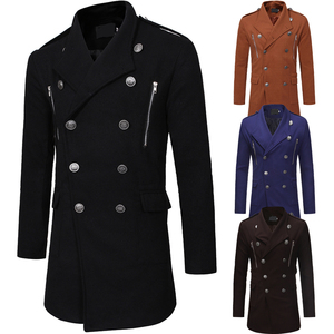 Abrigo de lana marrón de doble botonadura para hombre, talla grande, con cuello vuelto, para invierno. - Product Image 4