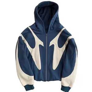 Sudadera con capucha de poliéster gris para hombre, transpirable, de corte holgado, con bloques de color y patchwork, estilo streetwear, para invierno - Product Image 2