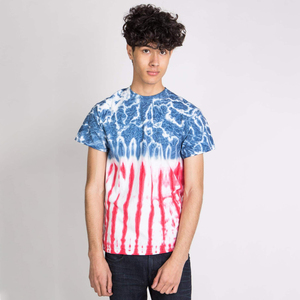เสื้อยืดคอกลมแบบย้อมสีเอซิดสำหรับผู้ชาย ผ้าฝ้าย 100% เนื้อนุ่ม แขนครึ่งตัว สไตล์ลำลอง ลายย้อมสีแบบไทได  สำหรับออกกำลังกายเบาๆ - Product Image 1