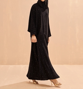 Oferta caliente: Abaya islámica tradicional negra hermosa de Dubái para mujer, estilo saudí, de poliéster transpirable, largo hasta el tobillo, para primavera. - Product Image 5
