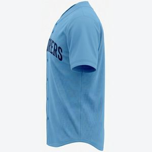 Custom Baseball Jersey Men's Light Blue <b>Short</b> Sleeve V-Neck Button Front Embroidered Logo <b>Mesh</b> Polyester Breathable Regular Fit - Product Image 4