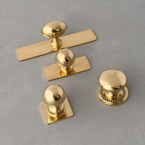 Bouton de meuble en laiton doré poli avec plaque décorative, poignée de tiroir de commode, quincaillerie vintage pour porte de placard - Product Image 6