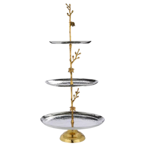 Soporte de Pastel de 2 Niveles Vintage con Diseño de Flor de Cerezo, Bandeja Decorativa de Metal con Acabado Plateado para Fiestas y Decoración del Hogar - Product Image 5