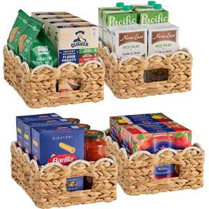 Modern Water Hyacinth Storage <b>Basket</b> Set With Scallop <b>Wicker</b> Organizer Bin For Kitchen Pantry Shelf Closet Home Storage Solution - Product Image 1