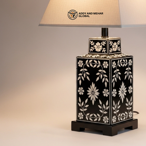 Lanterne de table artisanale en os incrusté avec motif floral, lampe de chevet de luxe en mosaïque, art indien traditionnel, décoration de bureau - Product Image 5