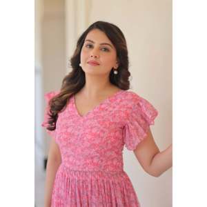 Faux Georgette Floral Print Flared Evening Gown - Product Image 4