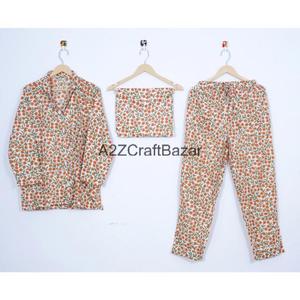 Ensembles de pyjama d'été pour femmes, en coton 100% de haute qualité, respirants, à motif floral, avec taille élastique, vente en gros - Product Image 6