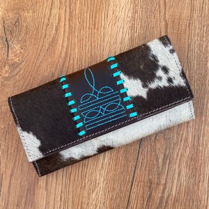 Nouvelle botte point peau de vache femmes portefeuille en cuir de vachette véritable pochette sac à main de nombreux compartiments Long portefeuille avec de nombreuses fentes pour cartes - Product Image 3