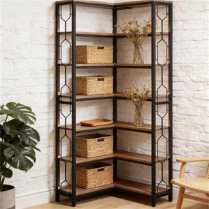 Scaffale Espositivo Indipendente Verticale da Parete e Mensola Angolare in Legno per Libri - Product Image 1