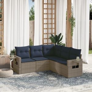 Conjunto de sofás de jardín de ratán sintético gris de 5 piezas con cojines, colección de muebles de patio - Product Image 1