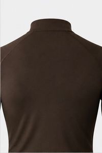 Men's Long Sleeve <b>Compression</b> Shirt Full Zip Dark Brown Quick Dry Spandex Polyester All Seasons Workout Top - Product Image 4
