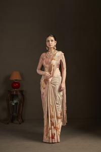 Sari listo para usar y blusa cosida, sari indio de crepé de seda con estampado floral, sari con estampado digital, diseño hermoso - Product Image 3