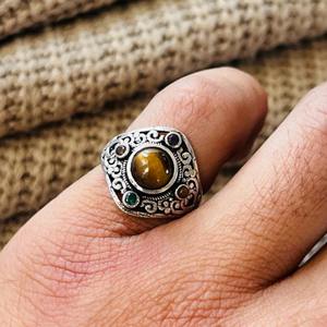 Fashionable Latest Tiger Eye Gemstone <b>Ring</b> Oxidized Silver plated Filigree Chunky <b>Ring</b> <b>Statement</b> Wholesale <b>Ring</b> For Women - Product Image 4