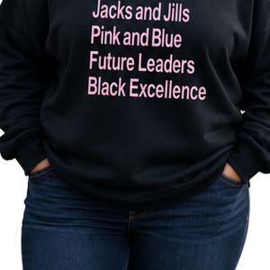 Women's Black Pullover <b>Sweatshirt</b> Featuring Mothers Jacks and Jills <b>Pink</b> Future Leaders Black Excellence Front Text for Casual - Product Image 6