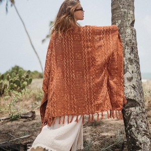 Vestido Poncho Estilo Boho para Mujer, Chaqueta Kimono de Manga Ancha, Cárdigan de Algodón Crudo, Top Tipo Pareo, Vestido Tribal - Product Image 2