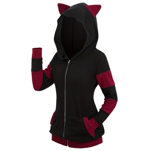 Sudadera con capucha para mujer, informal, talla grande, gruesa, con orejas de gato, bloques de color, manga larga, con cremallera, personalizable - Product Image 2