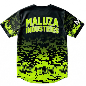 Maillot de baseball personnalisé en gros, camouflage numérique vert néon noir, uniforme d'équipe MALUZA INDUSTRIES - Product Image 3