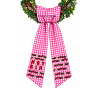 Couronne de Noël rouge avec nœud et broderie Père Noël, guirlande décorative faite à la main, style classique, saison de Noël, autres accessoires de mode