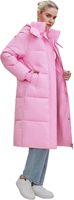 Pembe Uzun Kapitone Ceket Kadın Kapüşonlu Kışlık Mont Tam Kol Tek Renk Kalın Sıcak Polyester Elyaf Dış Giyim