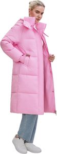 Veste longue matelassée rose pour femme, manteau d'hiver à capuche, manches longues, couleur unie, épaisse et chaude, en fibre de polyester - Product Image 6